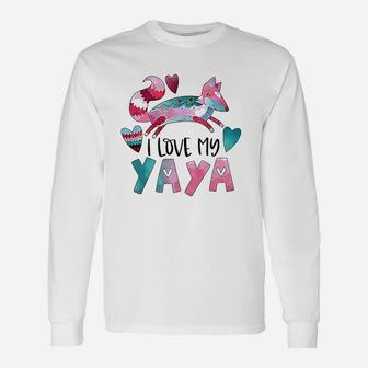 I Love My Yaya Pink And Blue Fox With Hearts Toddler Long Sleeve T-Shirt - Seseable