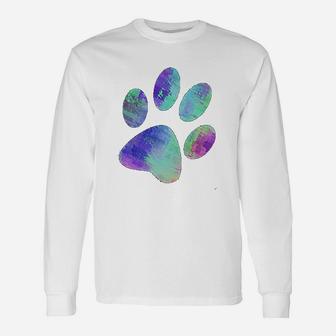 Loves Dogs Cats Animals Paw Print Animal Lover Rainbow Art Long Sleeve T-Shirt - Seseable