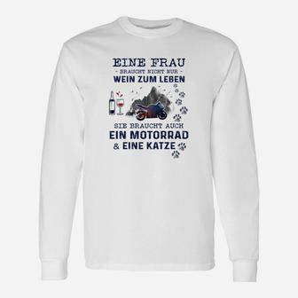 Lustiges Damen Langarmshirts Wein, Motorrad & Katze, Für Wein- & Motorradfans - Seseable