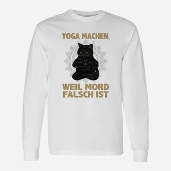 Lustiges Yoga-Katzen-Langarmshirts Yoga, weil Mord falsch ist, Weiß - Seseable