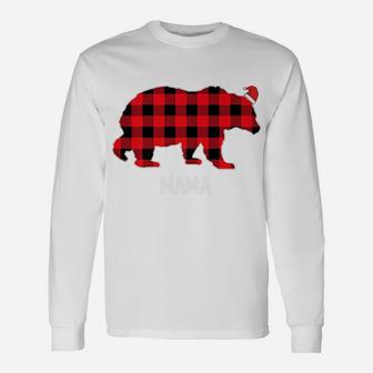 Mama Bear Plaid Pajamas Santa Hat Cool Ugly Xmas Long Sleeve T-Shirt - Seseable
