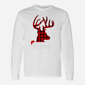 Matching Christmas Plaid Reindeer Mama Long Sleeve T-Shirt - Seseable