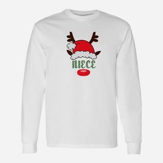 Matching Santa Hat With Reindeer Antlers Niece Long Sleeve T-Shirt - Seseable