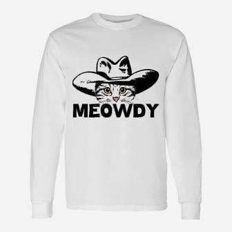 Meowdy Mashup Between Meow And Howdy Cat Meme Long Sleeve T-Shirt - Seseable