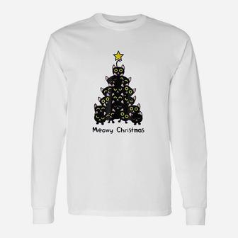 Meowy Cat Christmas Tree Long Sleeve T-Shirt - Seseable
