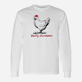 Merry Christmas Chicken Farmer Rooster Santa Long Sleeve T-Shirt - Seseable