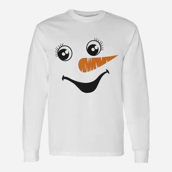 Merry Christmas Snowman Face Long Sleeve T-Shirt - Seseable