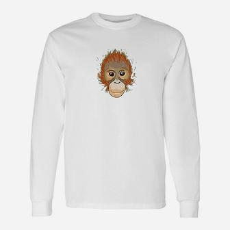 Monkey Big Animal Face Cute Graphic Long Sleeve T-Shirt - Seseable
