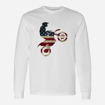 Motocross America Flag Vintage Long Sleeve T-Shirt - Seseable