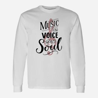 Music Is The Voice Of The Soul. Inspirational Quote Typography, Vintage Style Saying On White Background. Dancing School Wall Art Poster. Long Sleeve T-Shirt - Seseable