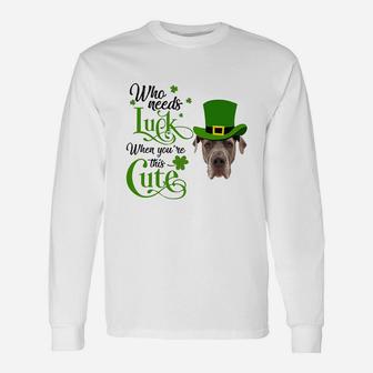 Who Needs Luck When You Are This Cute Great Dane St Patricks Day Dog Lovers Long Sleeve T-Shirt - Seseable