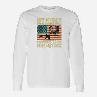 My Niece Wears Combat Boots Proud Army Uncle Us Flag Long Sleeve T-Shirt - Seseable