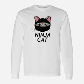 Ninja Cat Night Kitty Shadow Kitten Masked Meow Cat Long Sleeve T-Shirt - Seseable