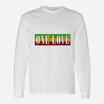 One Love Sign Rasta Jamaica Retro Vintage Long Sleeve T-Shirt - Seseable