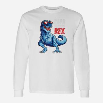 Papasaurus Rex Papa Saurus Dinosaur Men Dad Daddy Long Sleeve T-Shirt - Seseable