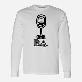 Paris Wine Glass Vintage Travel Holiday Tee Long Sleeve T-Shirt - Seseable