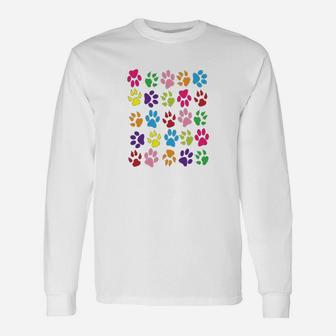 Paw Prints Dogs Cats Animals Colorful Long Sleeve T-Shirt - Seseable
