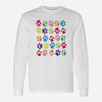 Paw Prints Dogs Cats Animals Colorful Long Sleeve T-Shirt - Seseable