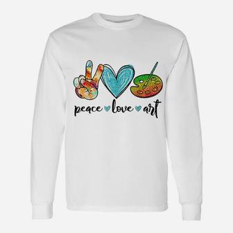 Peace Love Art Painting Palette Art Teacher Long Sleeve T-Shirt - Seseable