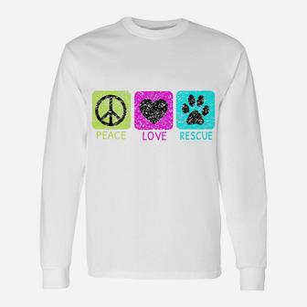 Peace Love Rescue Dogs Distressed Graphic Animal Lovers Long Sleeve T-Shirt - Seseable