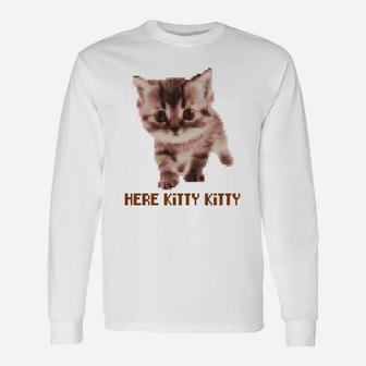 Pixel Art Here Kitty Kitty Cat Lovers Long Sleeve T-Shirt - Seseable