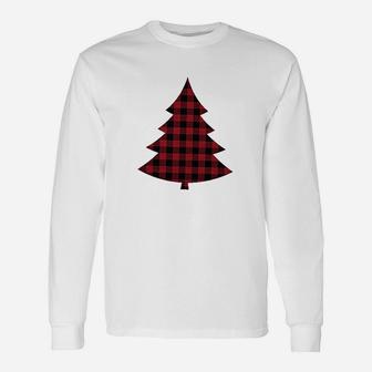 Plaid Tree Christmas Red Raglan Long Sleeve T-Shirt - Seseable