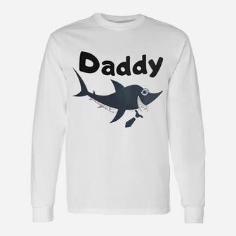 Polite Daddy Shark, dad birthday gifts Long Sleeve T-Shirt - Seseable