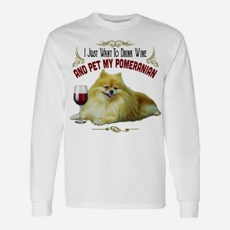 Pomeranian Dog Pom And Wine Pomeranian Long Sleeve T-Shirt - Seseable