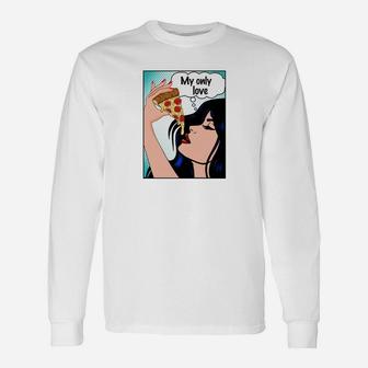 Pop-Art-Comic-Pizza-Liebe Unisex Langarmshirts, Kreative Mode für Pizza-Fans - Seseable