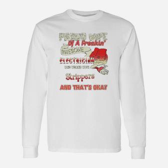 Proud Wife Of A Freaking Awesome Electrician Long Sleeve T-Shirt - Seseable