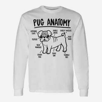 Pug Anatomy Dog Lover Breed Diagram Vintage Tee Long Sleeve T-Shirt - Seseable