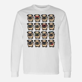 Pug Dog Emotions Long Sleeve T-Shirt - Seseable