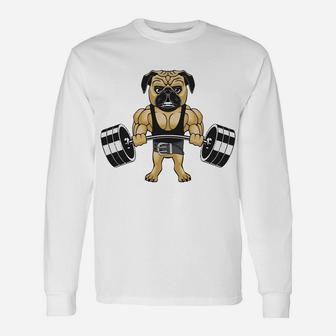 Pug Powerlifting Deadlifting Pug Long Sleeve T-Shirt - Seseable