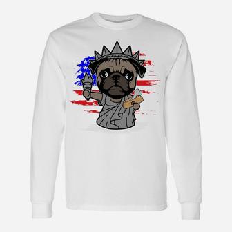 Pug Statue Of Liberty Memorial Day 4th Of July Long Sleeve T-Shirt - Seseable