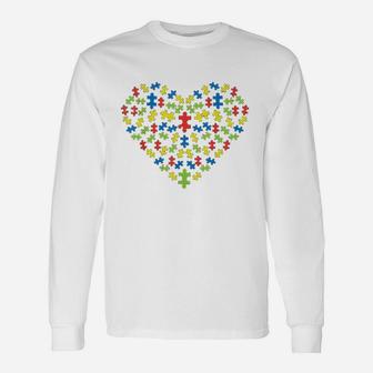 Puzzles Heart Love Awareness Mom Dad Teacher Parents Long Sleeve T-Shirt - Seseable