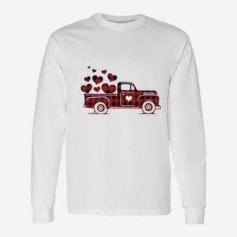 Red Plaid Truck Happy Valentines Day 2022 Couple Matching Long Sleeve T-Shirt - Seseable