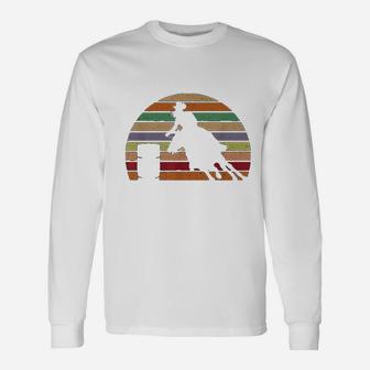 Retro Horse Barrel Racing Striped Sunset Vintage Long Sleeve T-Shirt - Seseable