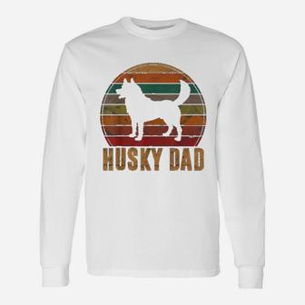 Retro Husky Dad Dog Owner Pet Siberian Huskies Father Long Sleeve T-Shirt - Seseable