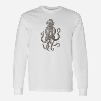 Retro Scuba Deep Sea Octopus Release The Kraken Vintage Long Sleeve T-Shirt - Seseable