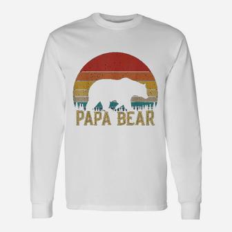 Retro Vintage Sunset Papa Bear Hiking Camping Long Sleeve T-Shirt - Seseable