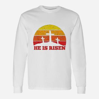 He Is Risen Easter Sunset Jesus Christ Is Risen Resurrection Easter Day Long Sleeve T-Shirt - Seseable