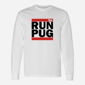 Run Pug Herren-Laufshirt, Sport-Design in Weiß Langarmshirts - Seseable