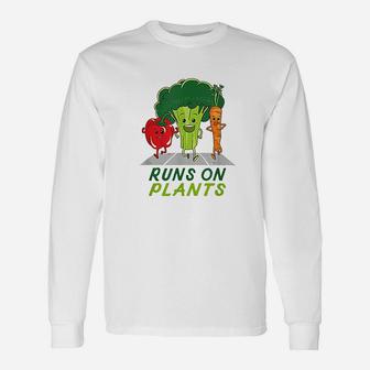 Runs On Plants Vegan Vegetarian Runner Broccoli Vegan Long Sleeve T-Shirt - Seseable