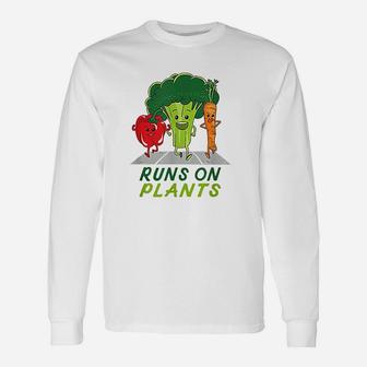 Runs On Plants Vegan Vegetarian Runner Broccoli Vegan Long Sleeve T-Shirt - Seseable