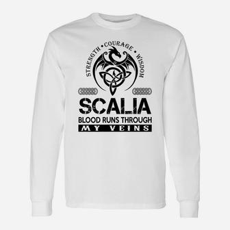 Scalia Shirts Scalia Blood Runs Through My Veins Name Shirts Long Sleeve T-Shirt - Seseable