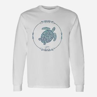 Sea Turtle In Vintage Round Frame Long Sleeve T-Shirt - Seseable