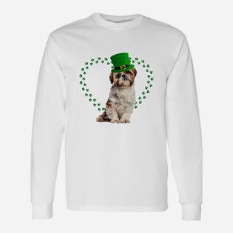 Shih Tzu Heart Paw Leprechaun Hat Irish St Patricks Day For Dog Lovers Long Sleeve T-Shirt - Seseable