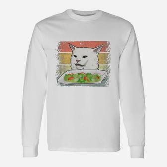 Smudge The Cat Women Yelling At A Cat Meme Vintage Shirt Long Sleeve T-Shirt - Seseable
