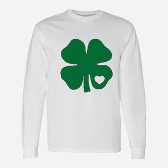 St Patricks Day Women Irish Shamrock Green Clover Heart Long Sleeve T-Shirt - Seseable