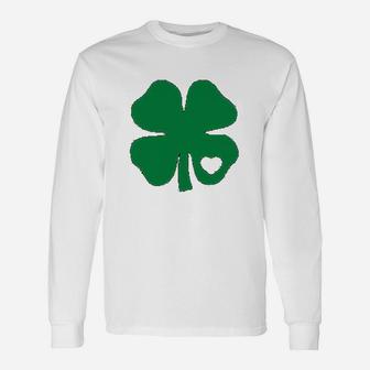 St Patricks Day Irish Shamrock Green Clover Heart Long Sleeve T-Shirt - Seseable